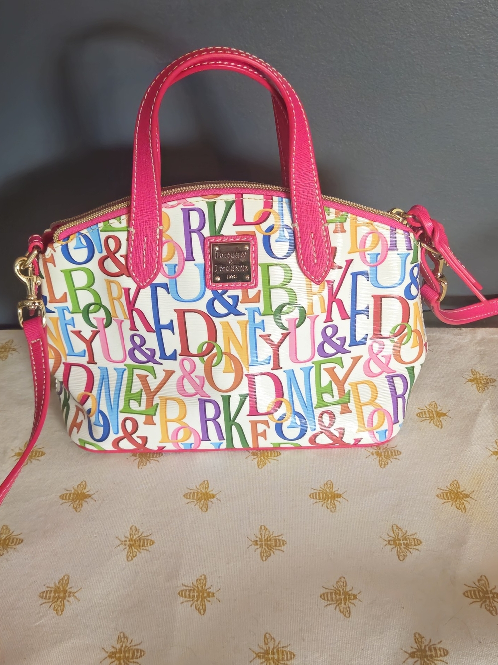 Dooney & Bourke Doodle Collection Domed Satchel White & Pink